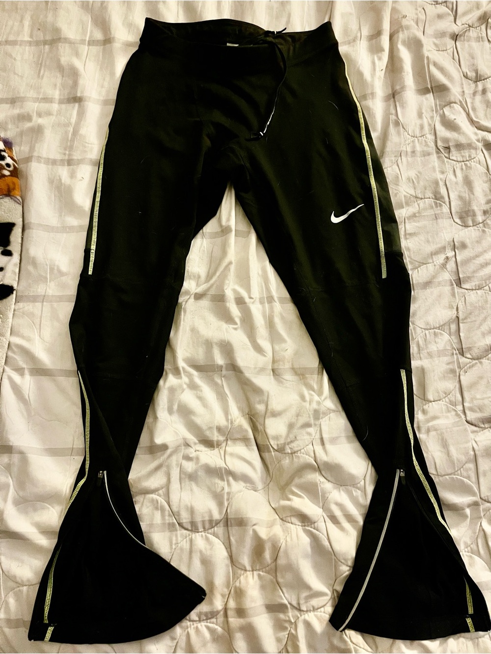 Nike Black Leggings with Lime Green Accent and Reflective Swoosh